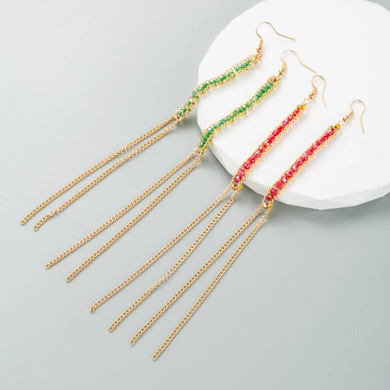 

Super Long Tassel Handmade Beaded Dange Drop Women Hook Earring Trendy Jewelry