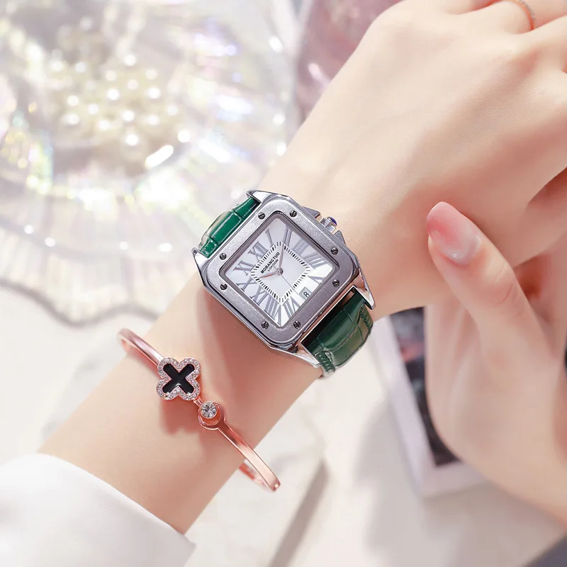 Light Luxury Waterproof Women's Watch Fashion Square Stainless Steel Leather Band Quartz Wristwatch Female Clock Relojs Mujer