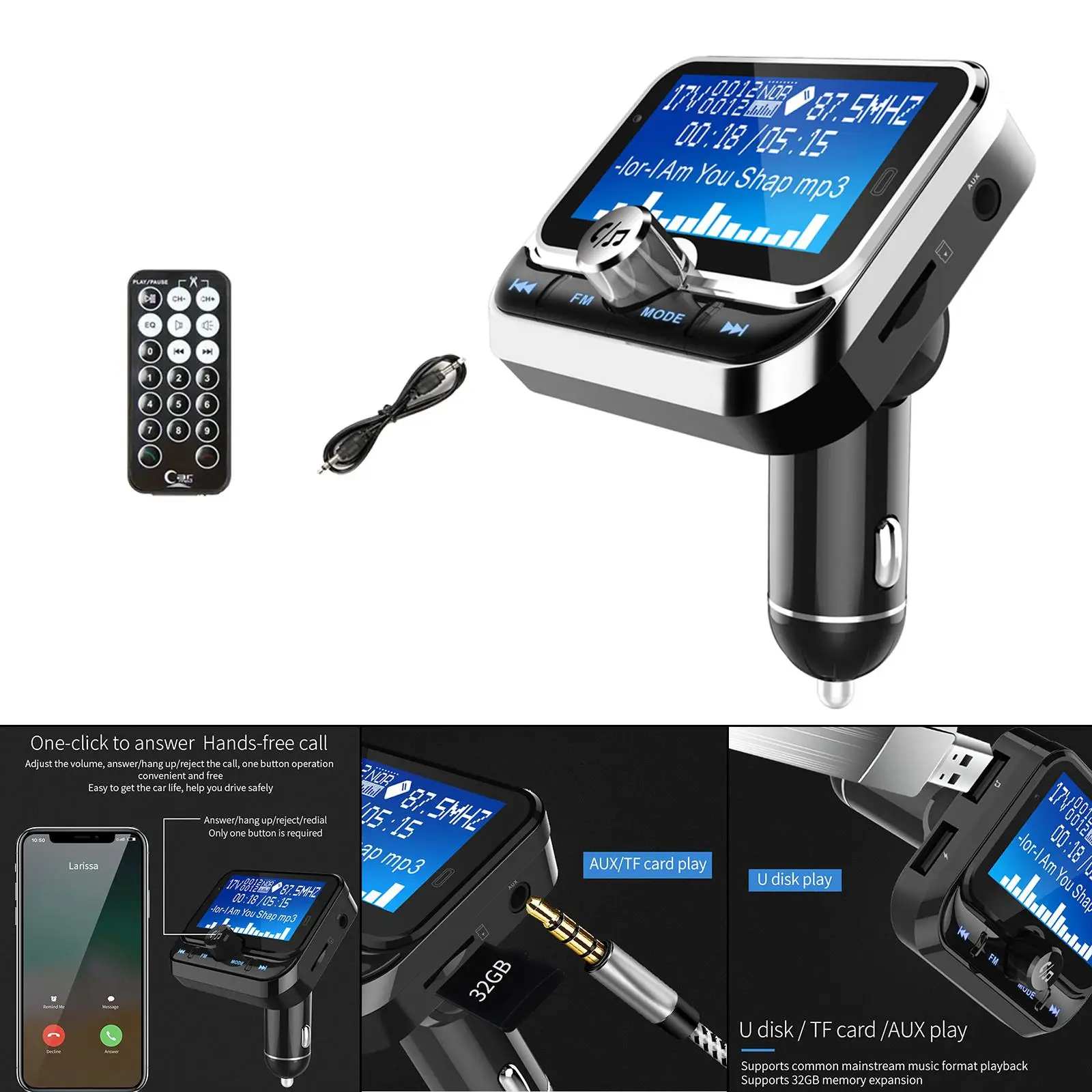

Bluetooth FM Transmitter Creative SD/TF Card FM Modulator LCD Display Car Charger MP3 Player Dual USB Handsfree Calling