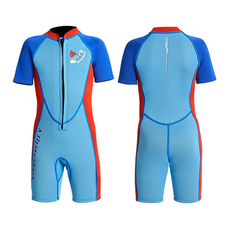 

DIVE&SAIL 2.5Mm Kids Cropped Wetsuit Boys Thermal Neoprene Swimsuit For Scuba Diving Swimming Surfing Front Zipper