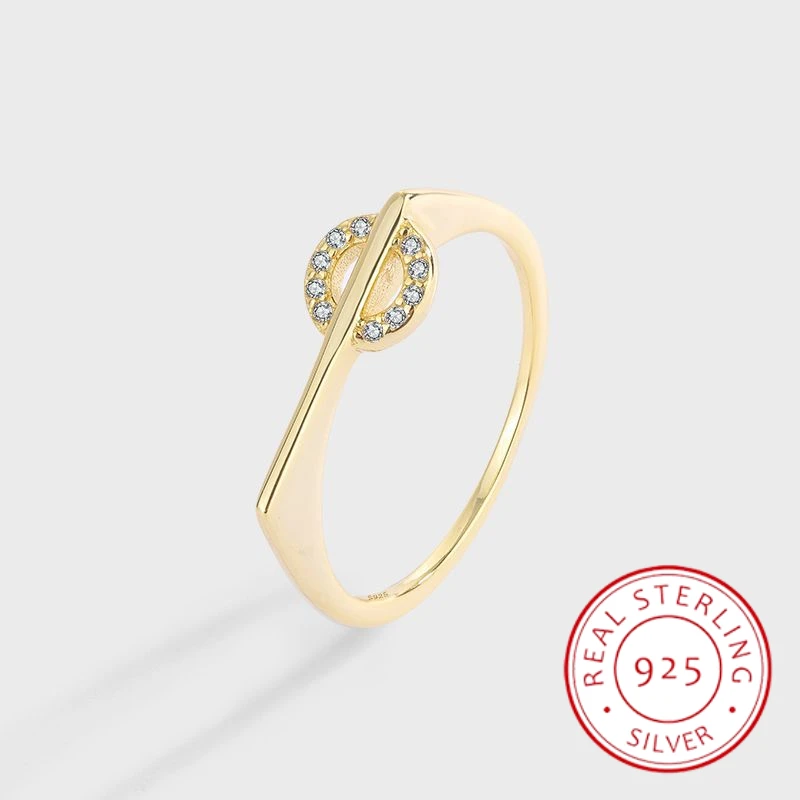

New Fashion Round Full Diamond Zircon Gold Ladies Ring S925 Original Authentic Sterling Silver Wedding Anniversary Jewelry Gift