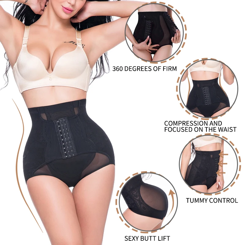 High Waist Control Panties Women Shapewear Tummy Compression Underwear Mesh Butt Lift Front Closure Slim Waist Trainer XXXL