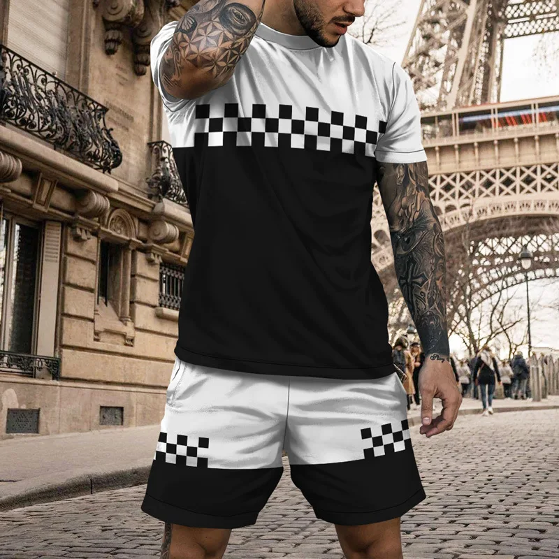 Summer Tracksuit For Men Short Sleeve T Shirt Shorts 2 Piece Set Oversized Casual Trendy Sportwear Outfits Clothes