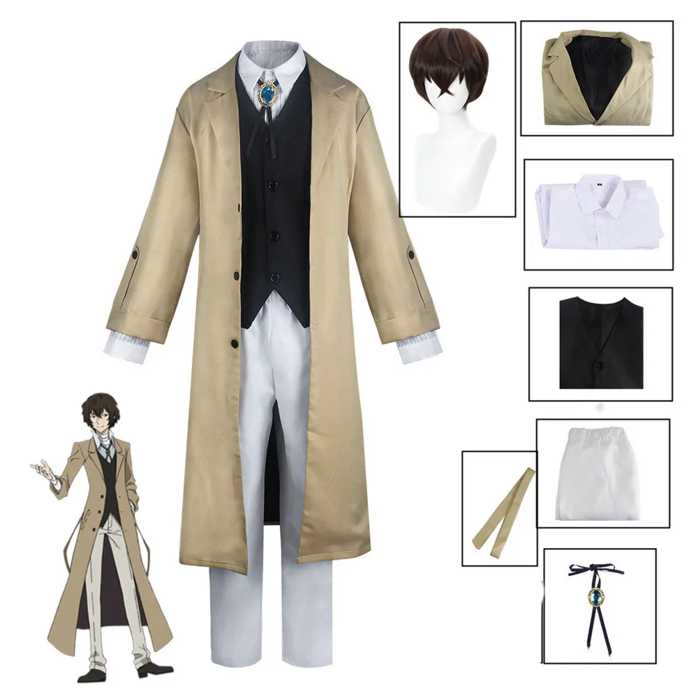 

Bungo Stray Dogs Cosplay Dazai Osamu Jacket Coat Suit Manga Adult Men Halloween Costume Anime Clothes Disfraz Hombre Masculina