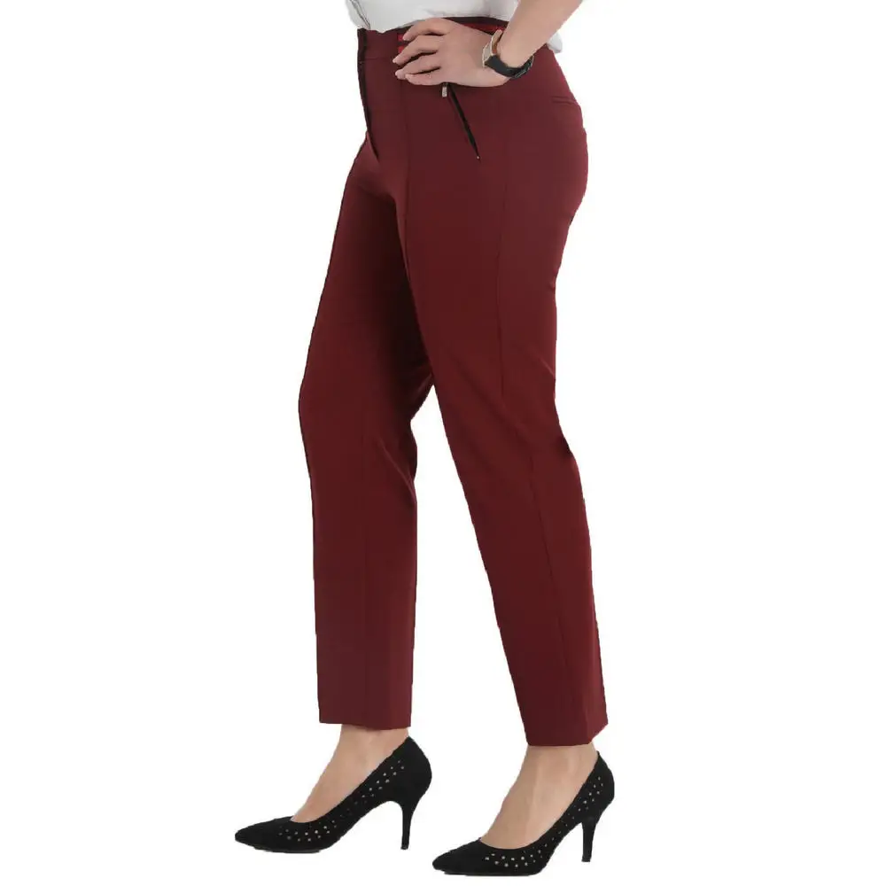Fierte Women Plus Size Pants Nvr2152 Fabric Normal Elastic Waist Tight Bell-Bottomed Ankle Zipper Closure Spring Summer Casual