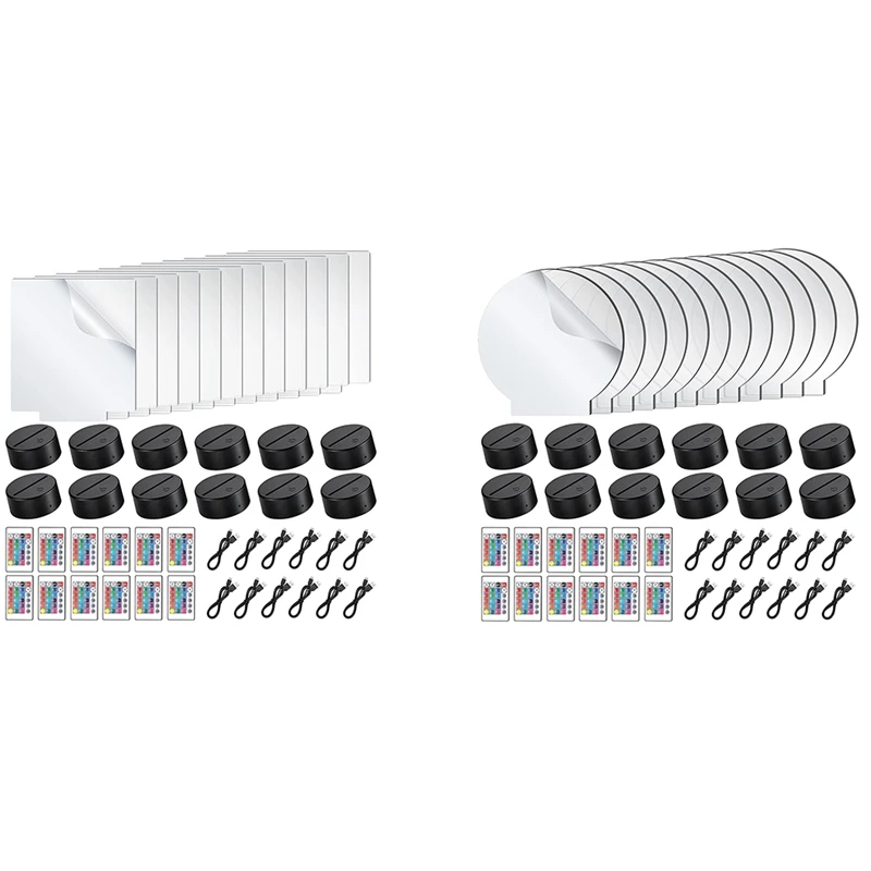 

12Pcs Acrylic Sheets 3D Night LED Light Lamp Base With Remote Control,For Restaurant Bar Cafe Shop Room Decoration