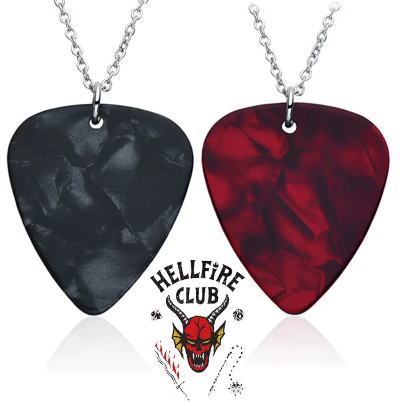 

Horror Film Stranger Things Hellfire Club Necklace Eddie Munson Guitar Pick Pendant Necklaces for TV Drama Fans Friend Gift