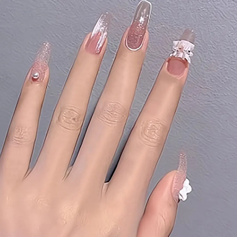 

24pcs/Box Ballerina Manicure Tool Artificial Full Cover Nail Tips Wearable Fake Nails Glitter Coffin False Nails