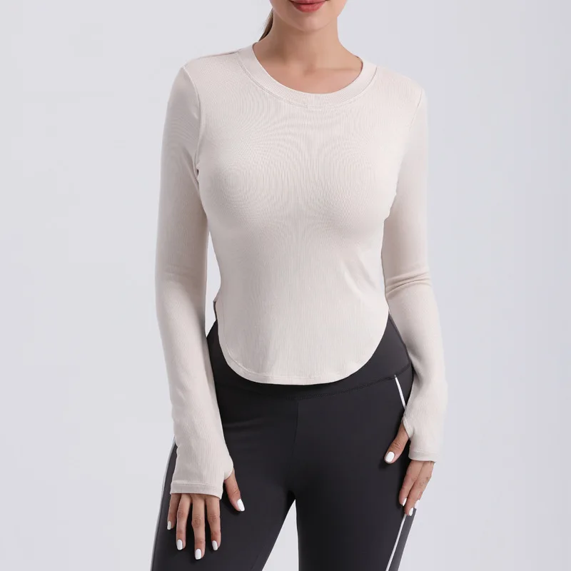2022 Autumn/Winter new soft with chest pad long sleeve yoga wear high elastic thread tight body nude feel fitness sports Tops