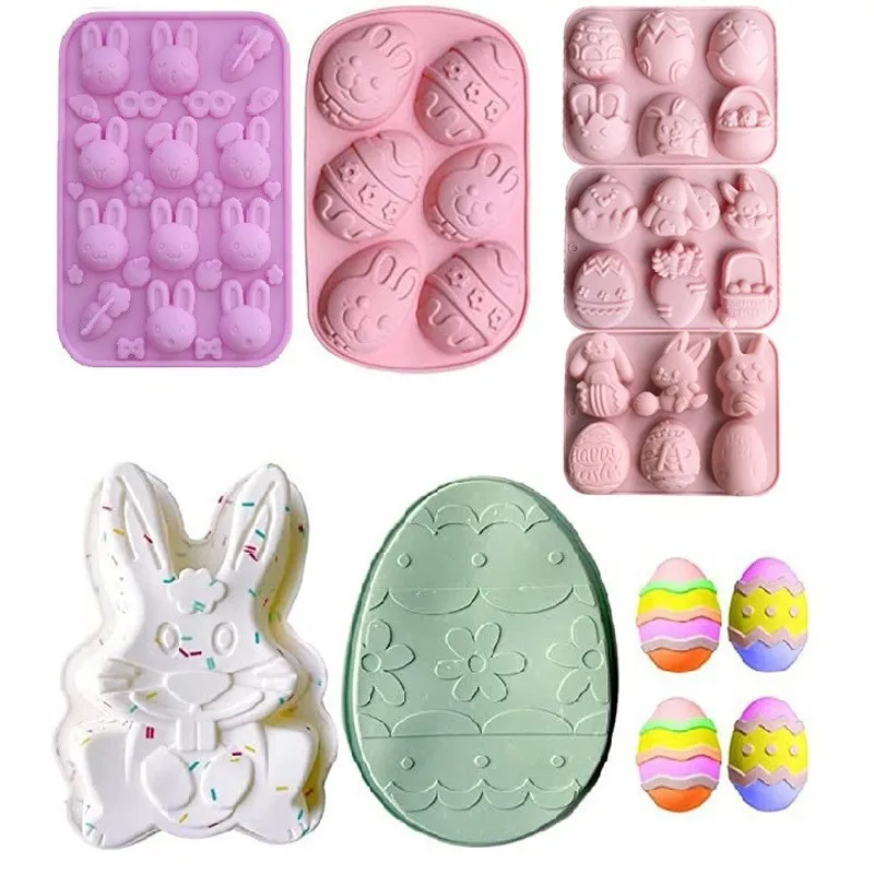 

2023 Easter Egg Bunny Chocolate Mold Rabbit Carrot Duck Silicone Candy Mould Soap Candle Making Tools Cake Cupcake Decoration