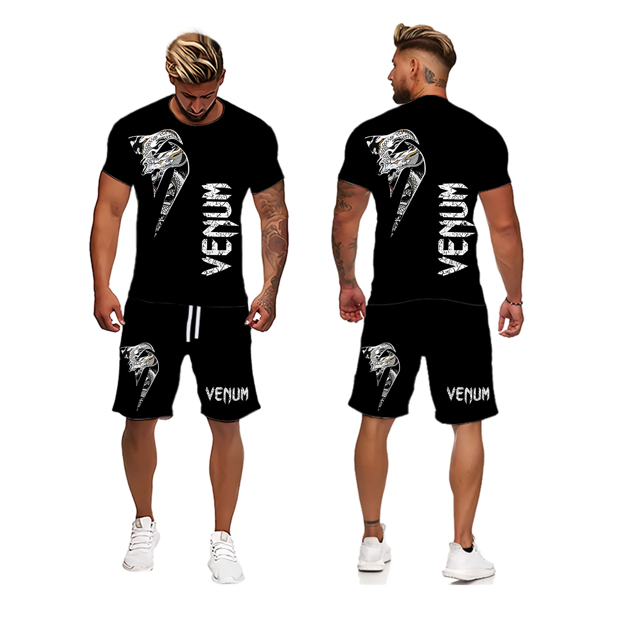 

Men Sets Snake stick 2pc Outfit T-Shirts Shorts Causal Sportswear Man Jogging Sports Suit Male Simple Clothes Sweatshirt