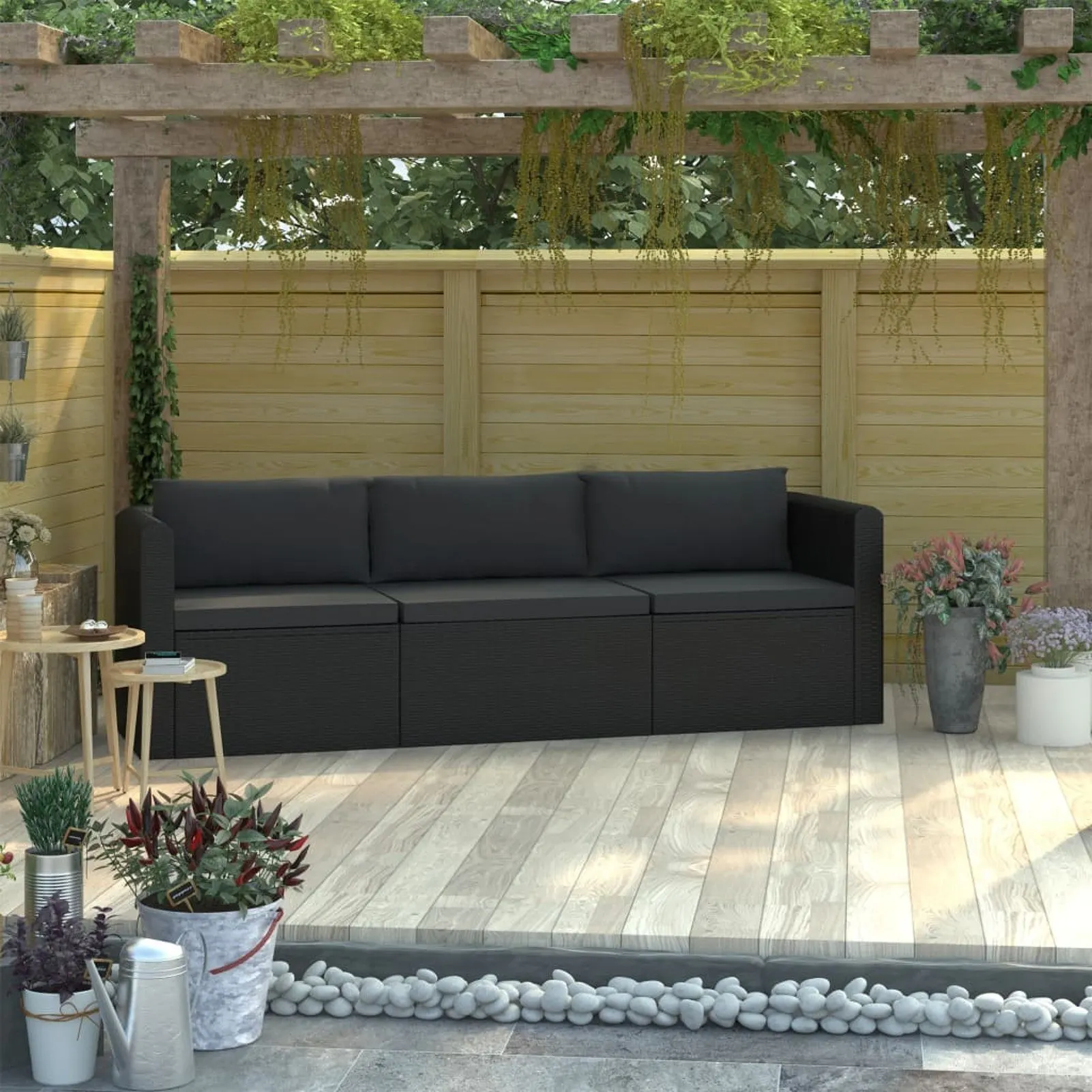 

3 Piece Garden Sofa Set with Cushions Poly Rattan Black