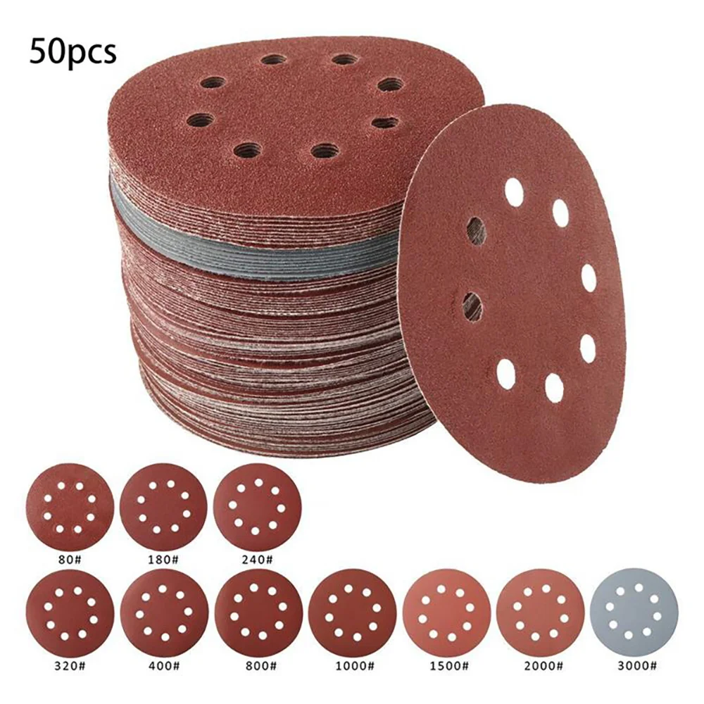 

50pcs 125Mm Schuurpapier Ronde Vorm Schuurschijven Hook Loop Schuurpapier Buffing Vel Schuurpapier 8 Gat Sander Polijsten Pad