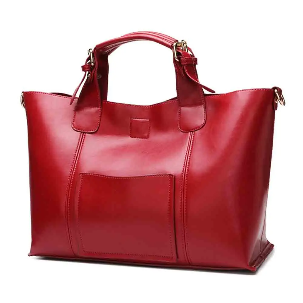 MS Oversized Genuine Leather Women Tote Bag Roomy Cowhide Female Shopper Bag Luxury Designer Handbag Travel Purses Red 2022 New