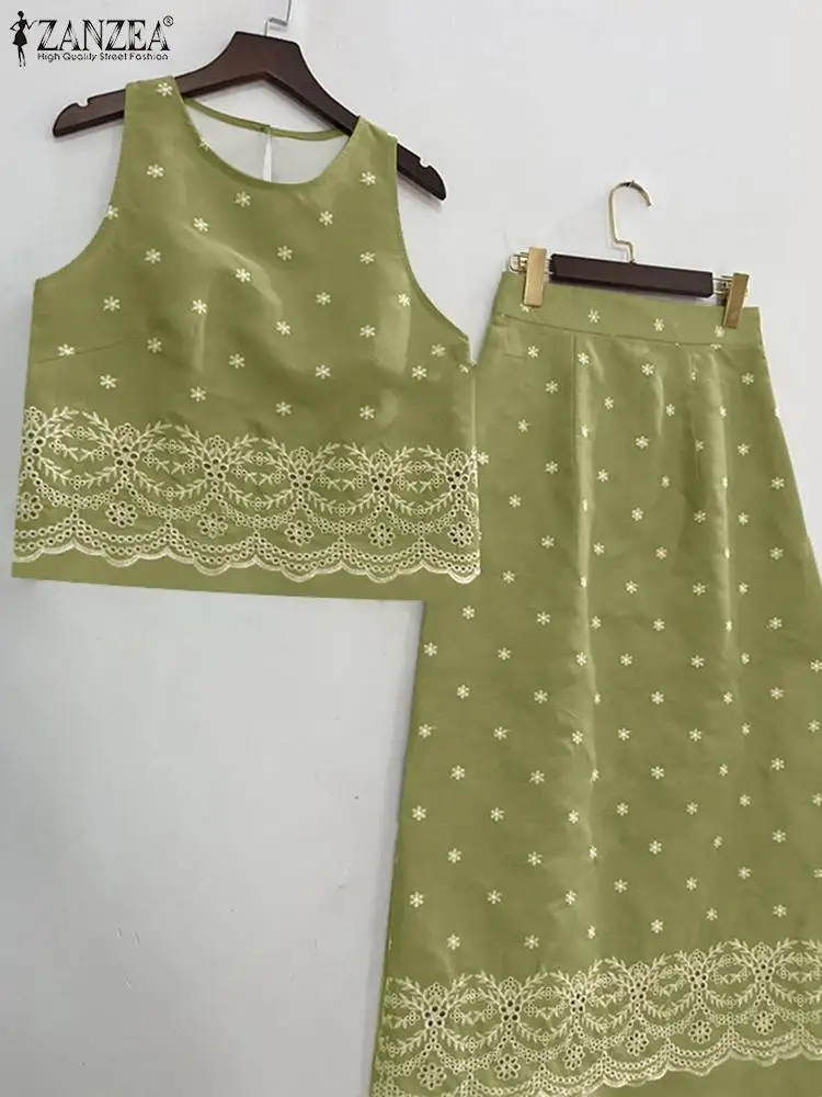Костюм ZANZEA женский из 2 предметов комплект топа без рукавов и юбки с цветочным