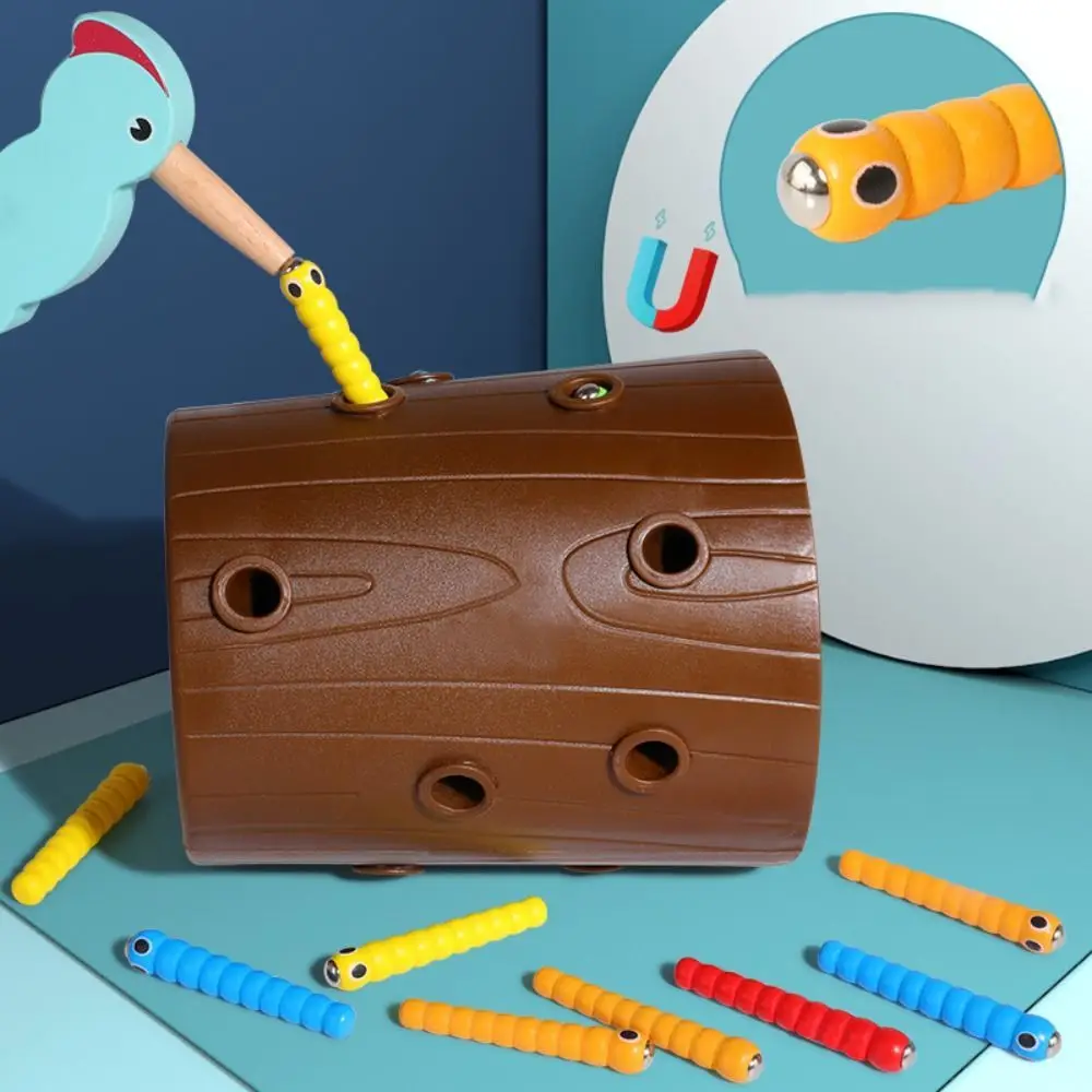 Деревянные детские игрушки Монтессори магнитные черви для ловли древесины