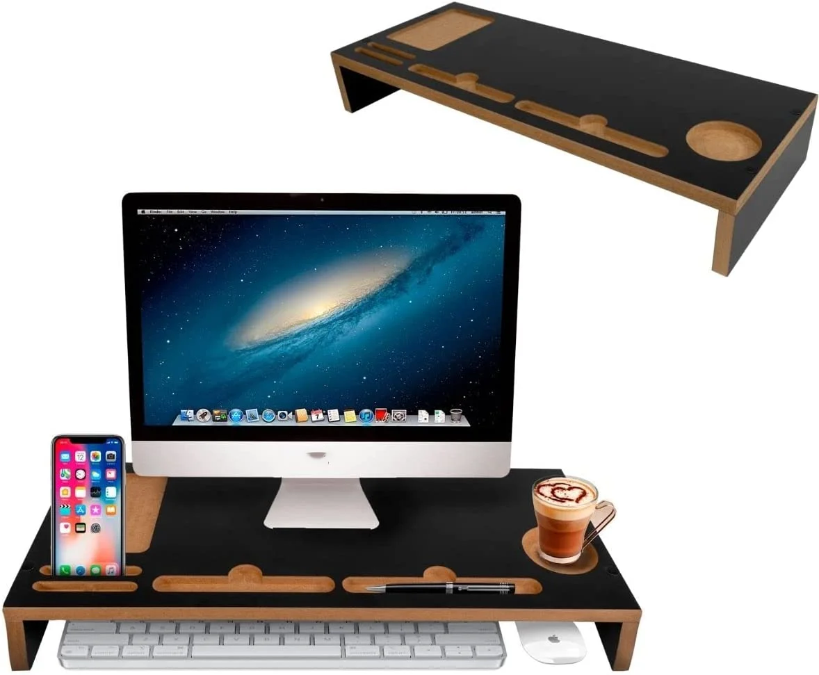 

Table Base for Monitor TV Black MDF Wood