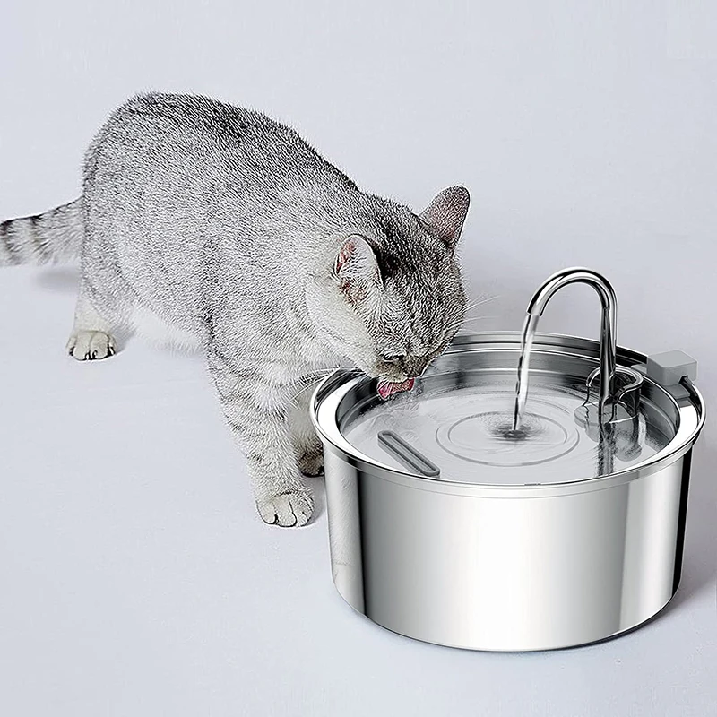 New 2L Pet Water Fountain Stainless Steel Cat Water Dispenser Auto Feeder for Cat Fountain with Faucet Drinker for Cats Supplies
