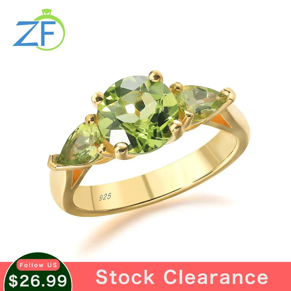 

GZ ZONGFA Genuine 925 Sterling Silver Ring for Women 3 Carats Natural Peridot Gemstone 14K Gold Plated Fashion Fine Jewelry