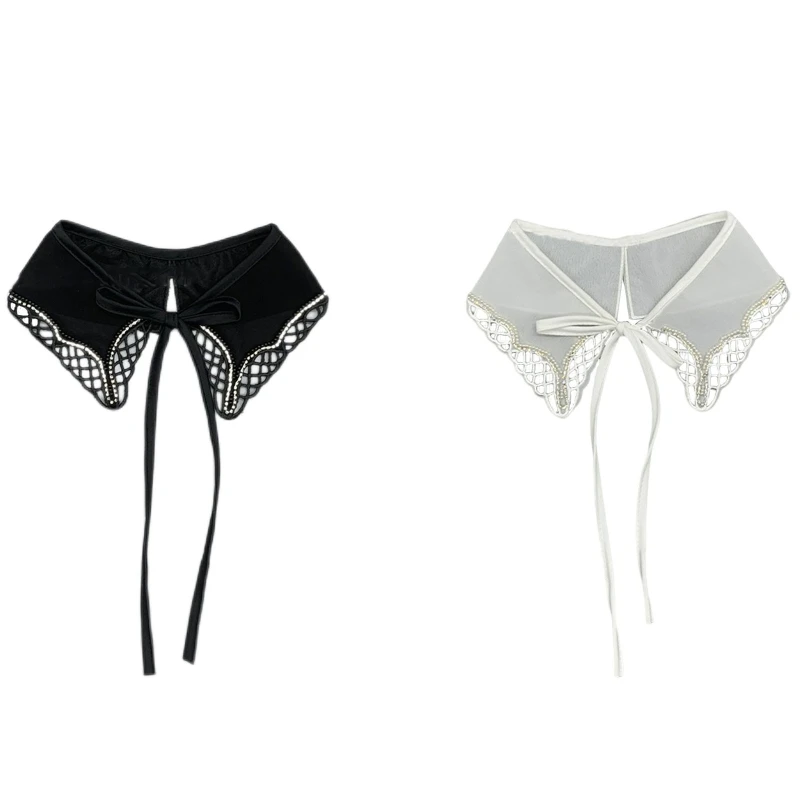 

False Collar Embroidery Hollow Out Trim Lace Up Neckline Detachable Collar