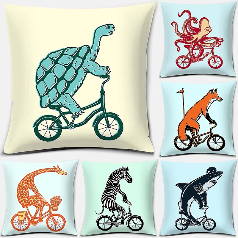 Animal Cycling Series Pattern Pattern Pillowcase Square Pillowcase Home Office Decoration (45cm*45cm)