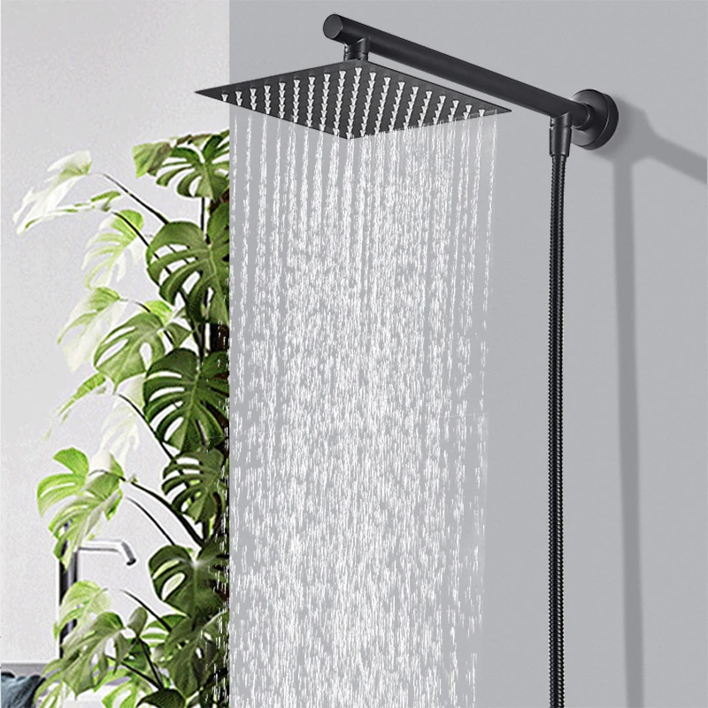 

Free Shipping Chrome Wall Mounted Ultrathin Square 8" Shower Head + Brass Shower Arm + 150cm Srainless Steel Shower Hose