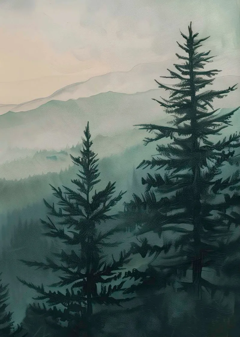 

Печать на холсте "Акварельный стиль, туман, горный лес"