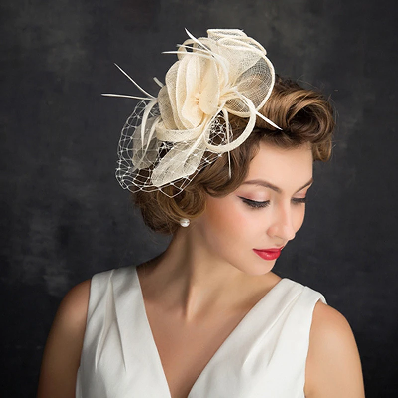 Flag Left Bridal Headdress Banquet Cambric Billycock Floral Mesh Top Hat Adult Children Performance
