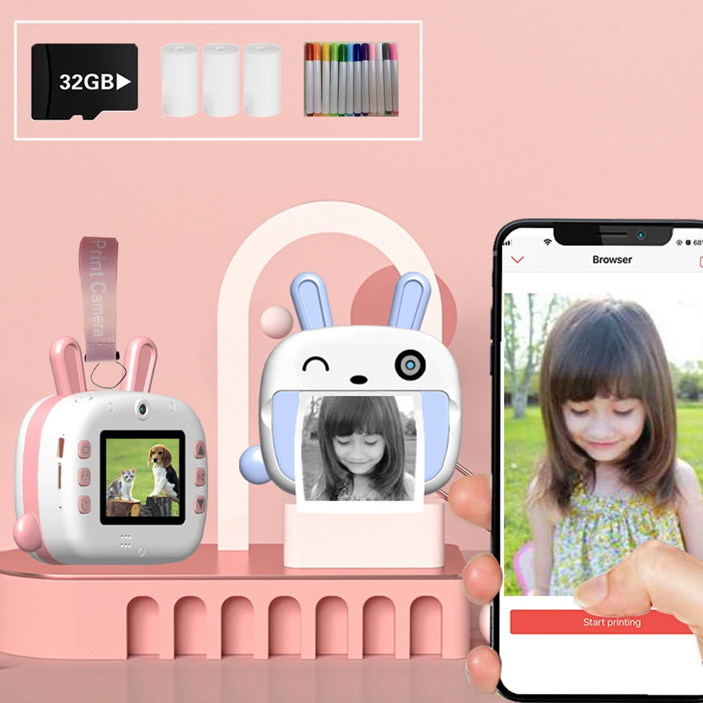 

Portable Mini Wifi Child Instant Print Camera Thermal Printing Camera Digital Photo Camera Girl Toy Kid Camera Video Recorder