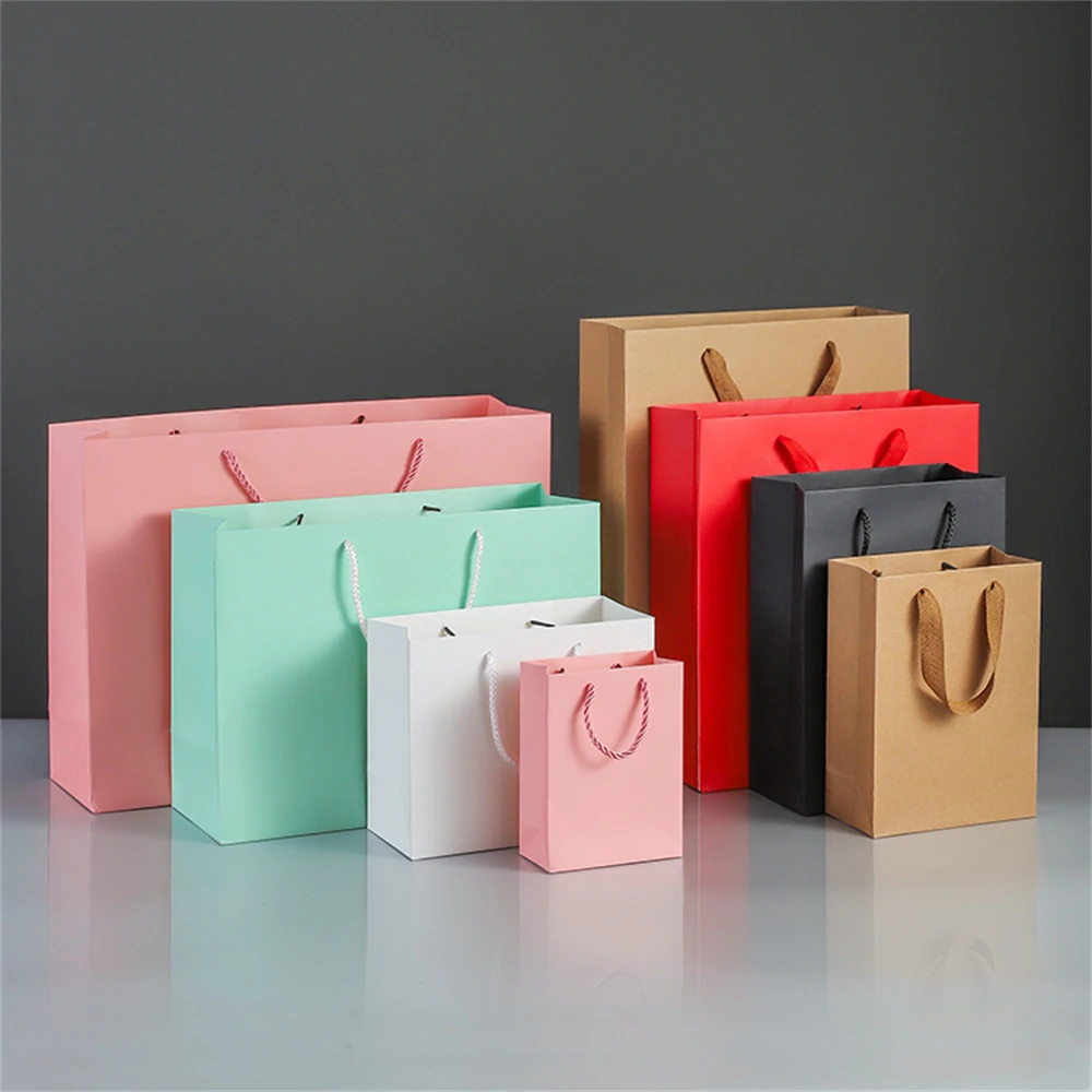 

10 Pcs High Quality Paper Gift Bag Kraft Paper Shopping with Handle Wedding Birthday Party Gift Package Candy Color Festival
