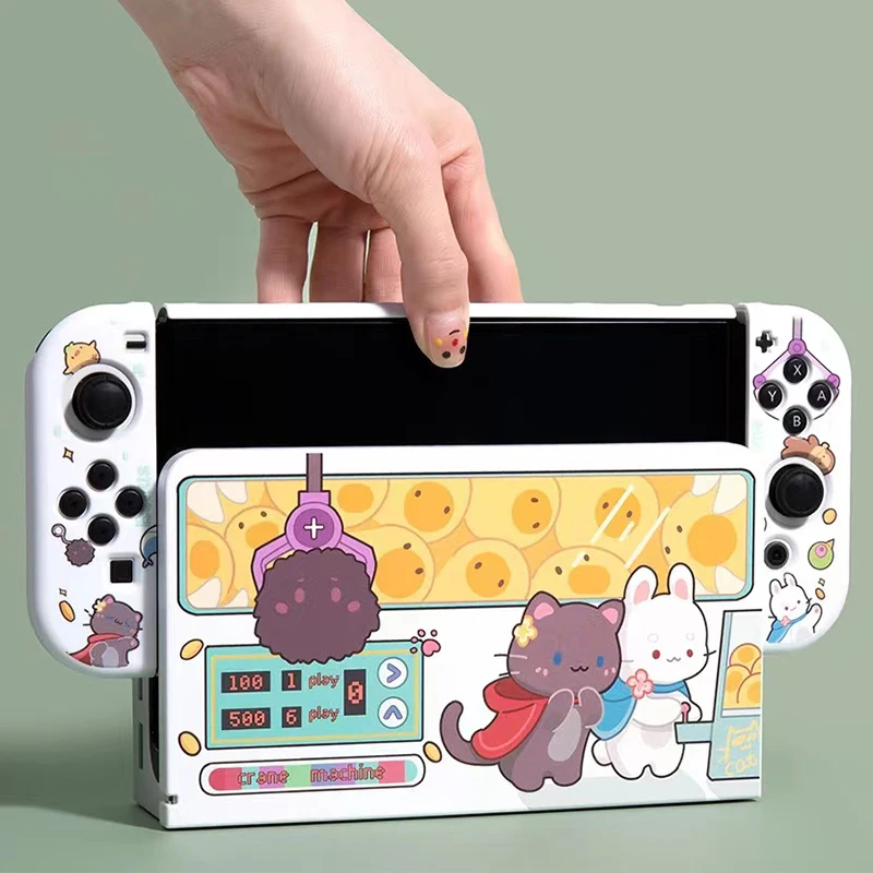 Фото Чехол для Nintendo Switch OLED, чехол с милым котом и кроликом, док-станционный защитный жесткий чехол для ПК для контроллера Nintendo Switch Joy-Con №5