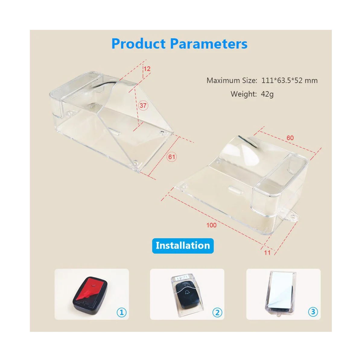 

Transparent Waterproof Plastic Cover for Wireless Doorbell Door Bell Ring Chime Button Outdoor Doorbell Cover