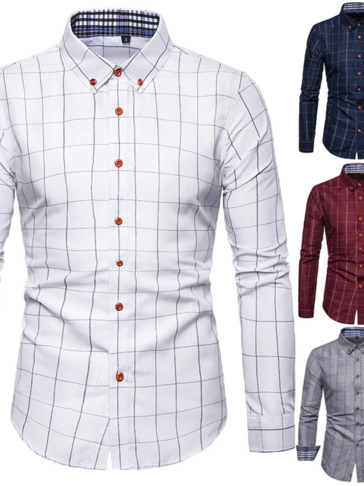 2022 New Men's Port Style Outer Dress Shirts Men's Fashion Clothing Men's Plaid Long Sleeve Shirts Versatile Shirts Streetwear
