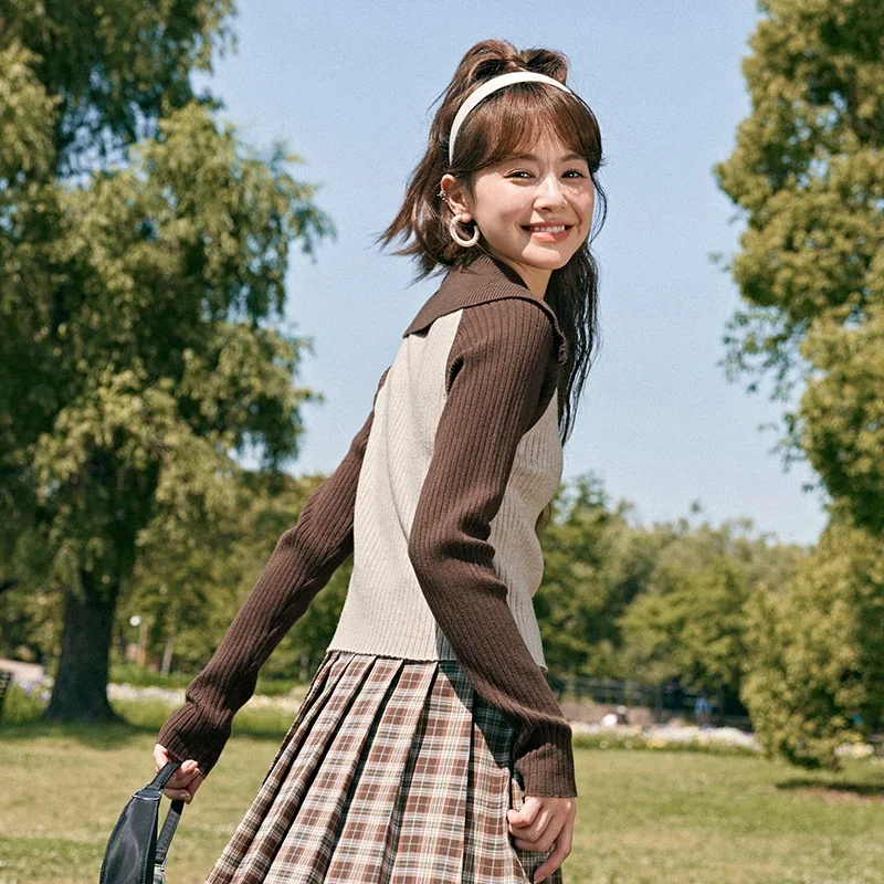 Женский свитер Semir Новинка осени 2023 короткий однотонный Простой Тонкий