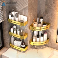 Corner Shelves Shower Shampoo Holder Toliet Square Storage Rack Wall Brushed Gold Aluminum Kitchen Hanger Bathroom Accessories