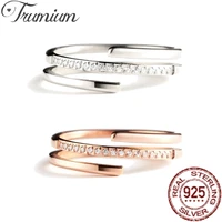 trumium 925 sterling silver minimalist double circle line simple ring for women open cz finger engagement fine jewelry bijoux