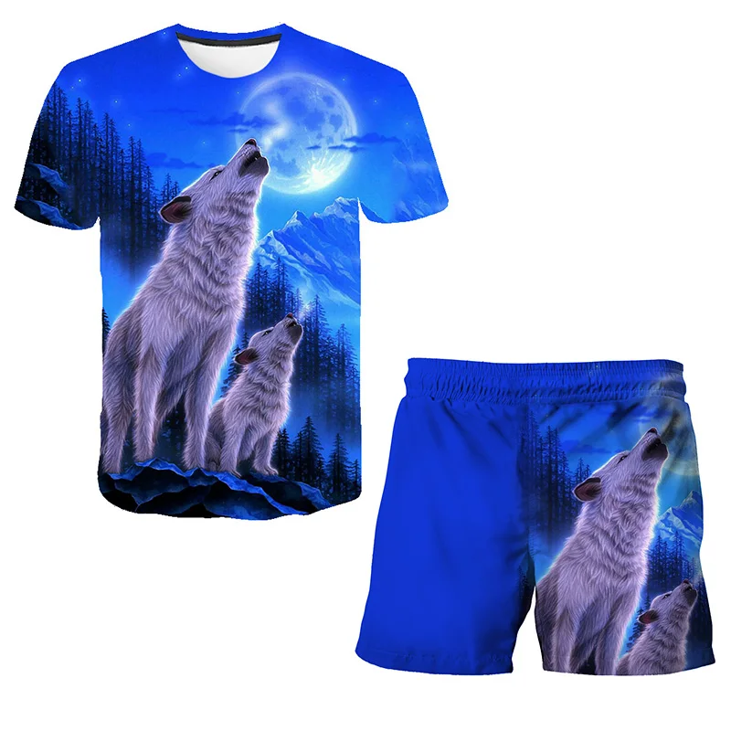 

Wolf Printed Male Clothes Sets Sport Classic Animal Design Dragon T Shirt Kids Fashion Casual Fashion Boys Short Sleeve Tops Tee