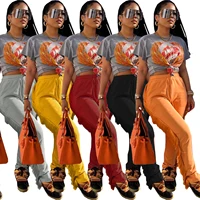 dn8648 womens casual pants spring summer sexy streetwear fashion solid color all match tassel slit slim pants women