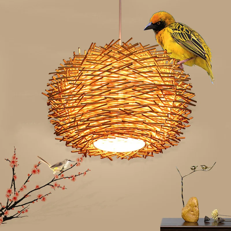 

Idyllic Rattan Weaving Creative Chandelier Bamboo Weaving Art Chandelier Bar Table Restaurant Balcony Bird's Nest Chandelier