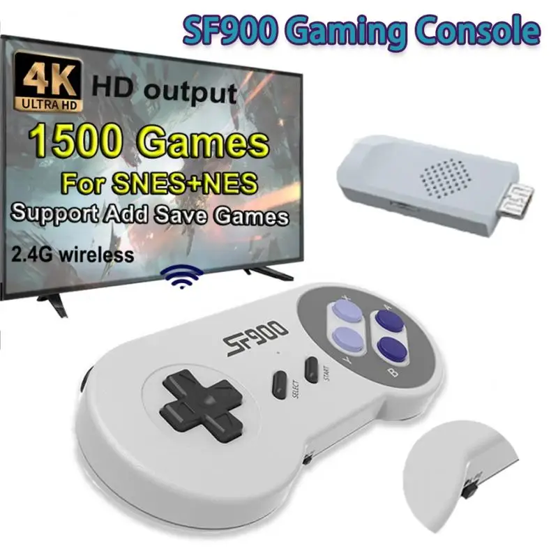 

POWKIDDY SF900 HD ТВ-геймпад в ретро стиле с 2 игровыми контроллерами 2,4G, беспроводной геймпад, игровые плееры, новинка 2022