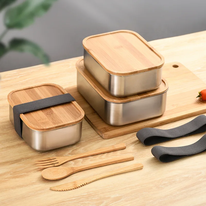 

304 stainless steel food grade Japanese bamboo lid bento box