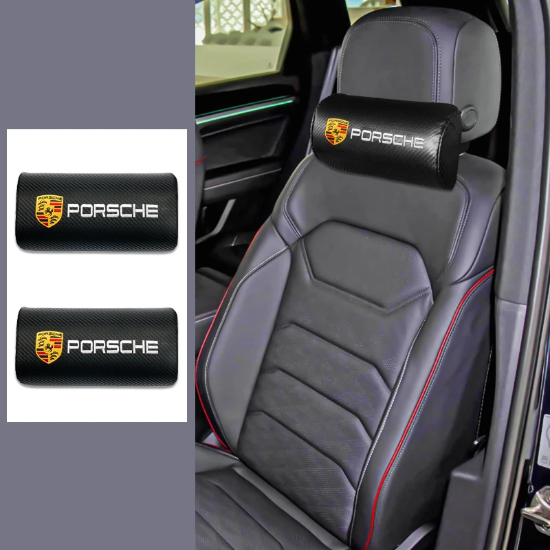 

2pcs Comfortable Car Headrest Carbon Fiber Auto Seat Head Neck Pillow Rest Cushion For Porsche Cayenne 911 Panamera 718 Macan GT