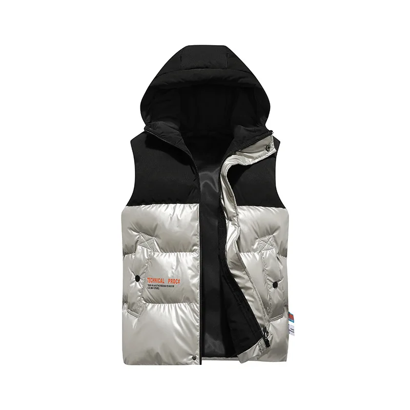 Men Winter Hooded Vest Zipper Jackets Sleeveless Casual Waistcoat Vests Cotton Down Jacket Men Clothing