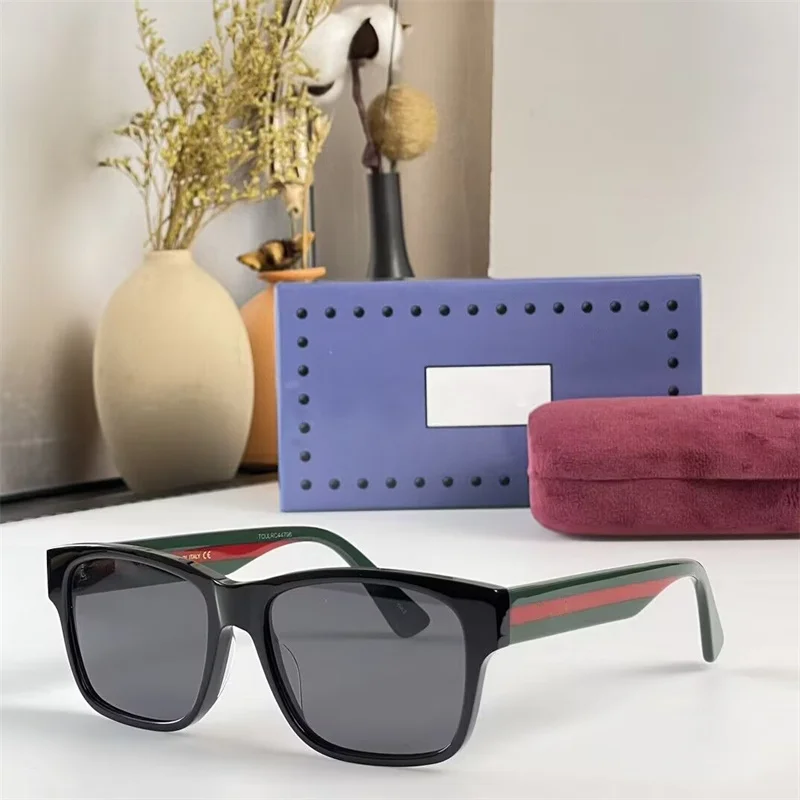 

Womens Men 0340 Rectagular Sunglasses Havana/Green Lens Summer Glasses Shades Occhiali da sole Pupular Styles With Box