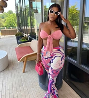 bandage two piece set women outfits sexy lace up tube crop top prints flare pants skinny club sets summer casual tracksuit y2k