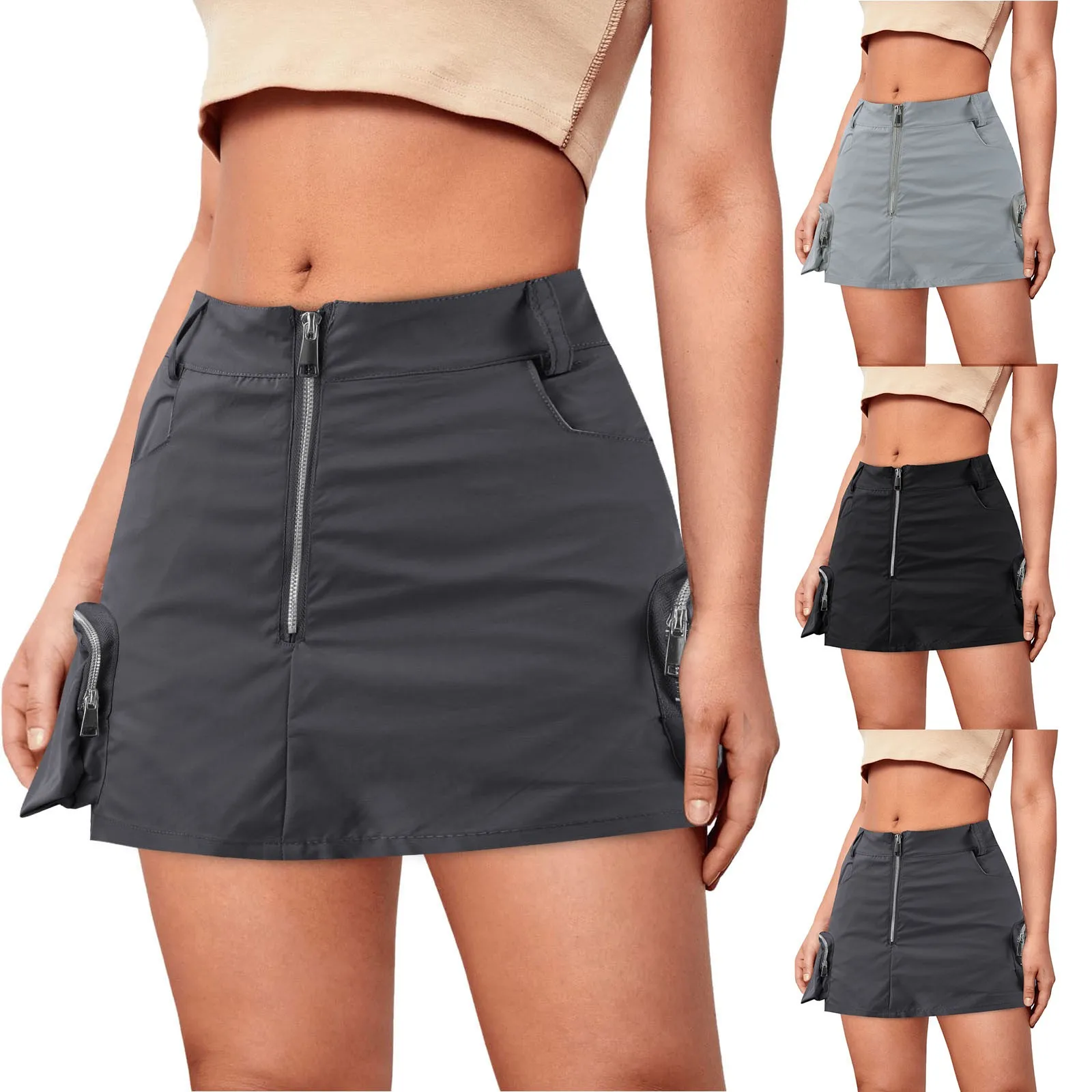 

Womens Casual Summer High Waisted Bodycon Mini Skirts Side Drawstring Cargo Skirt With Pockets Puff Skirt for Girls