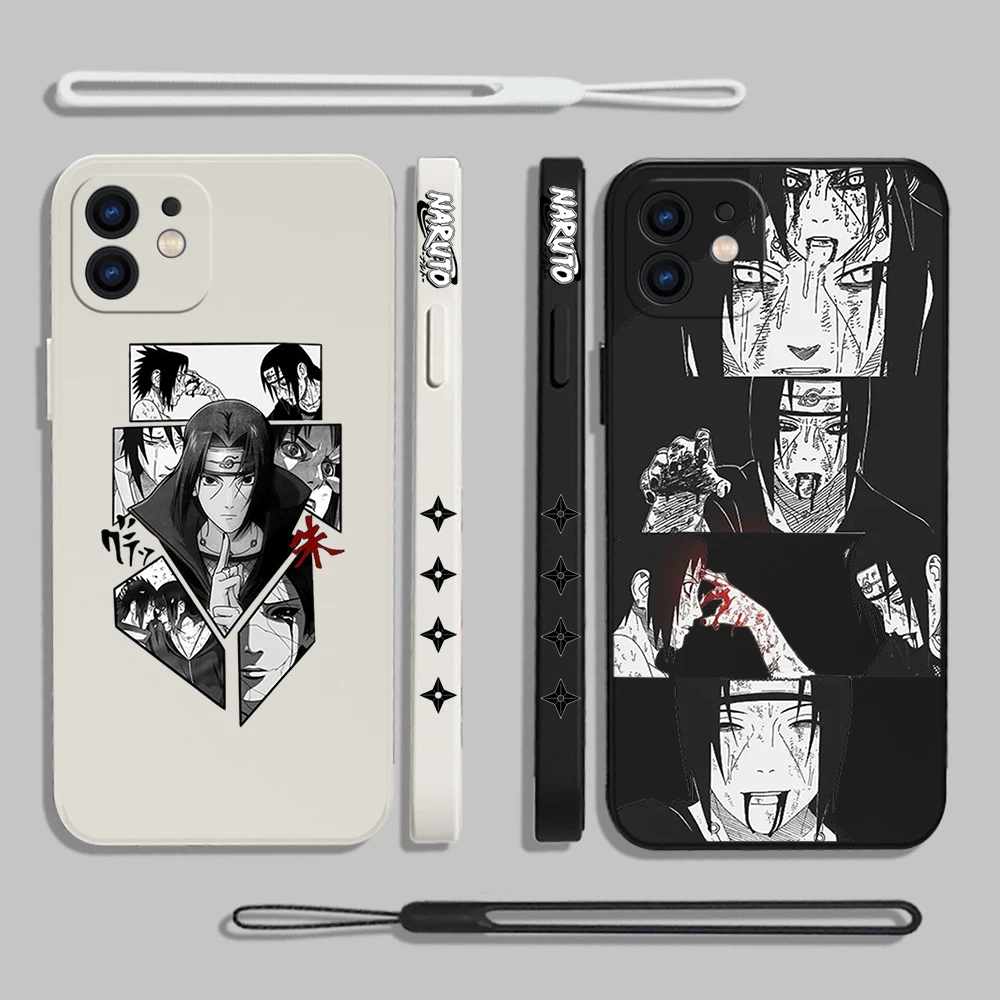 

Uchiha Itachi Naruto Akatsuki Phone Case For iPhone 14 13 12 11 Pro Max Mini X XR XS MAX 8 7 Plus Silicone Cases with Hand Strap