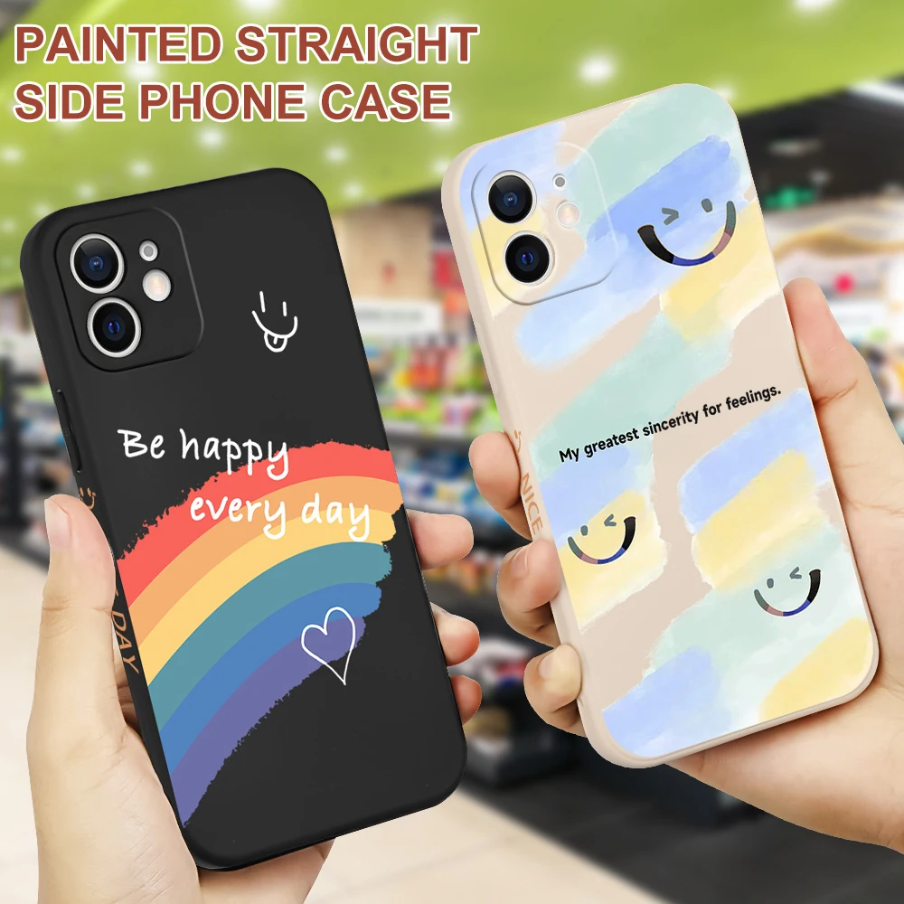 

Rainbow Smiley Silicone Phone Case For iPhone 13 12 11 Pro Max Mini XR X XS Max 7 8 Plus 6 6S SE Cover Straight Pattern TPU Case