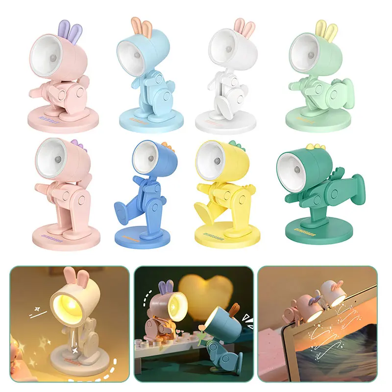 

4pcs LED Table Lamp Ornament Battery Operated Folding Cartoon Portable Table Light Removable Magnetic Base for Room Decoration