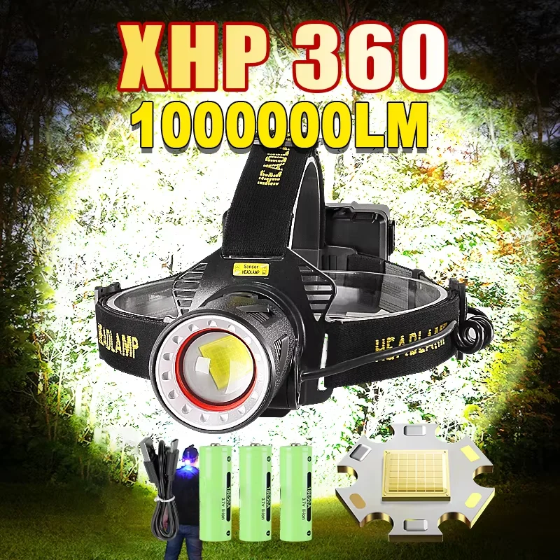Фото Новый 12000000   Датчик налобного фонаря XHP360, фара для рыбалки, 18650, аккумуляторный фонарик, USB перезаряжаемые налобные фонари, фонарь №1